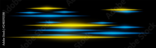 Glowing blue and yellow light streaks on a black background. Horizontal neon beams create a high-speed motion effect, representing futuristic energy and digital acceleration
