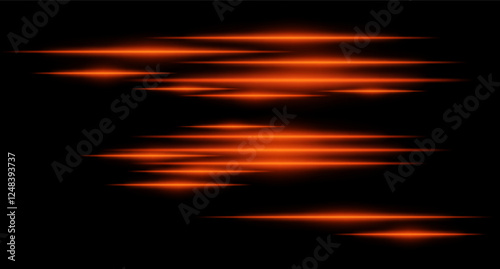 Glowing orange light streaks on a black background. Horizontal neon beams create a high-speed motion effect, representing futuristic energy and digital acceleration. Sci-fi, cyber, abstract design