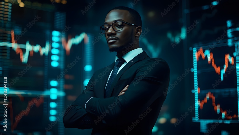 Modern Business Expert Looking at Glowing Market Data at Night
Modern Business Expert Looking at Glowing Market Data at Night