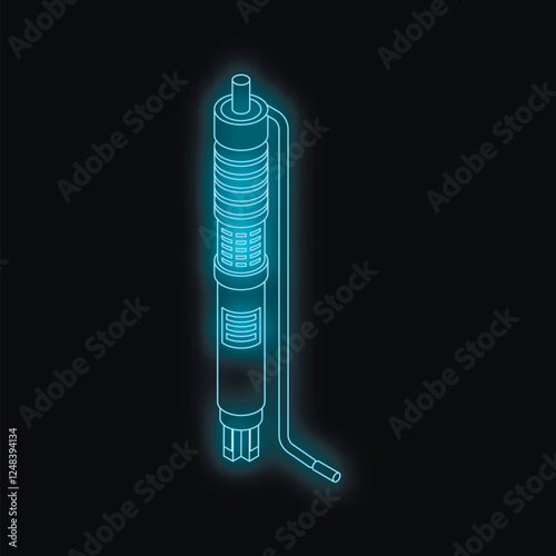 Glowing electric soldering iron with cable and plug on black background representing electronics, technology and diy projects