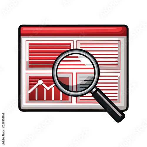 A detailed illustration of a magnifying glass hovering above a webpage, revealing intricate code or data.  Focus on the contrast between the physical magnifier and the digital content.