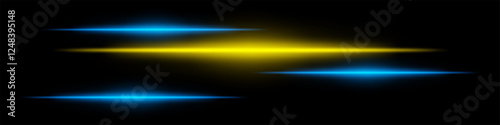 Glowing yellow and blue light streaks on a black background. Horizontal neon beams create a high-speed motion effect, symbolizing futuristic energy and digital acceleration