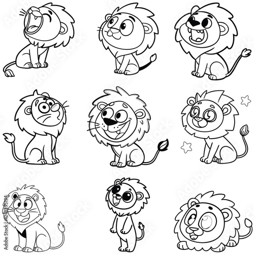 Lion cartoon bundle art silhouette vector 