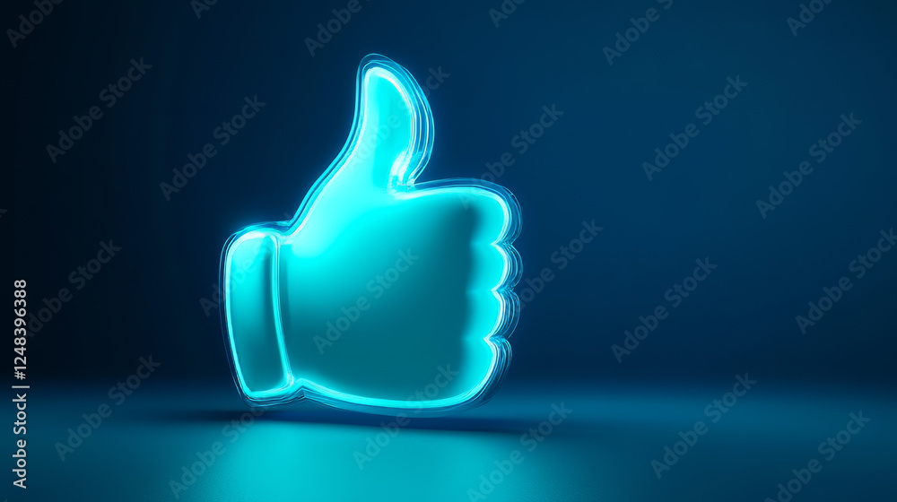 glowing blue thumb up symbol on technology blue glowing backgorund 3d render illustration glowing blue thumb up symbol on technology blue glowing backgorund 3d render illustration