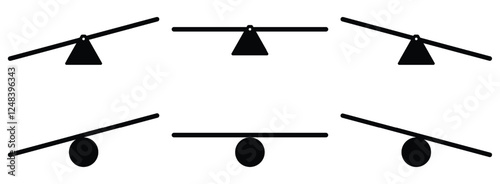 Seesaw balance. Equal and unequal weight, balanced and unbalanced. Simply illustrated seesaw icons.  vector illustration 