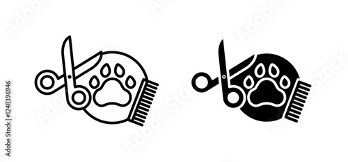 Pet grooming icons pack vectors in black flat and strokes