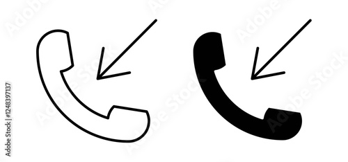 Incoming Call icons pack vectors in black flat and strokes