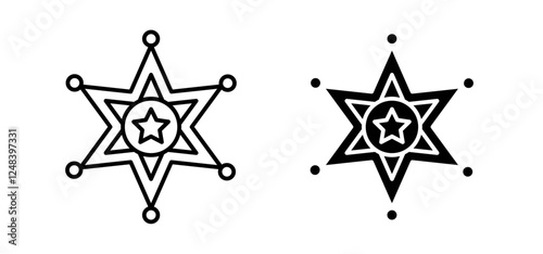 Badge Sheriff icons pack vectors in black flat and strokes