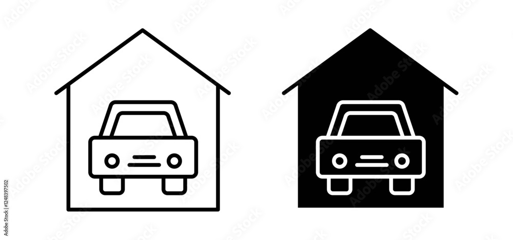 Garage car icons pack vectors in black flat and strokes Garage car icons pack vectors in black flat and strokes