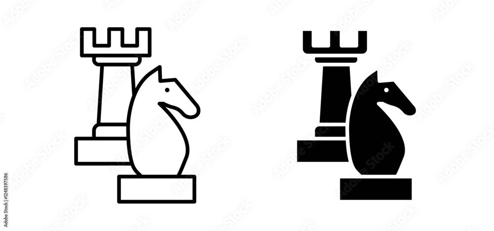 Fototapeta premium Chess icons pack vectors in black flat and strokes