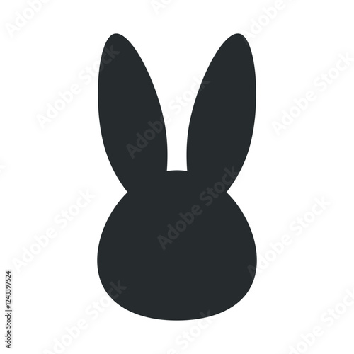 Bunny black head with ears icon,  black rabbit ear silhouette, Easter hare ears. Cute bunny ears for Easter, rabbit mask on transparent background, for greeting card.