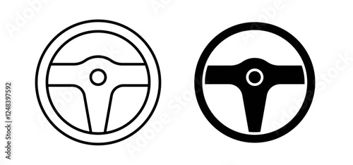 Steering wheel icons pack vectors in black flat and strokes