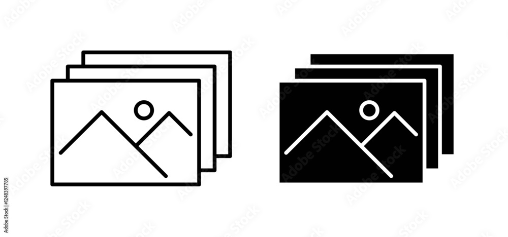 Gallery icons pack vectors in black flat and strokes Gallery icons pack vectors in black flat and strokes