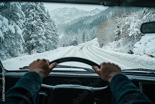 Blurred image man driving a car on the road. Close up of male hands on steering wheel