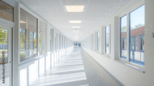 white hallway tunnel modern background with day lighting 3d render illustration