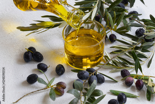 Image of raw olive oil and liquid olive oil.