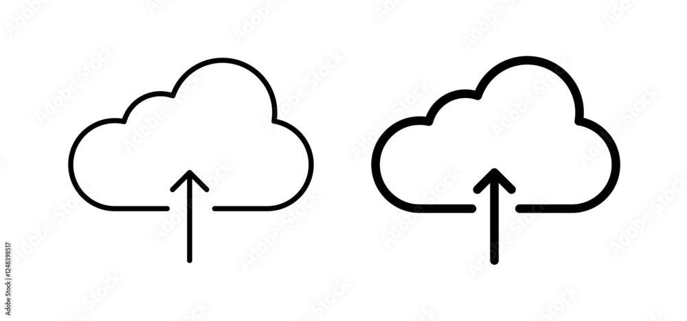 Cloud upload icons pack vectors in black flat and strokes Cloud upload icons pack vectors in black flat and strokes
