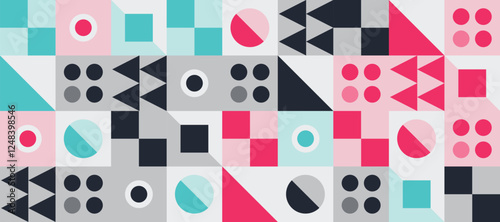 Colorful Game Board Style Pattern, Abstract Geometric Shapes, Modern Vector Design Background