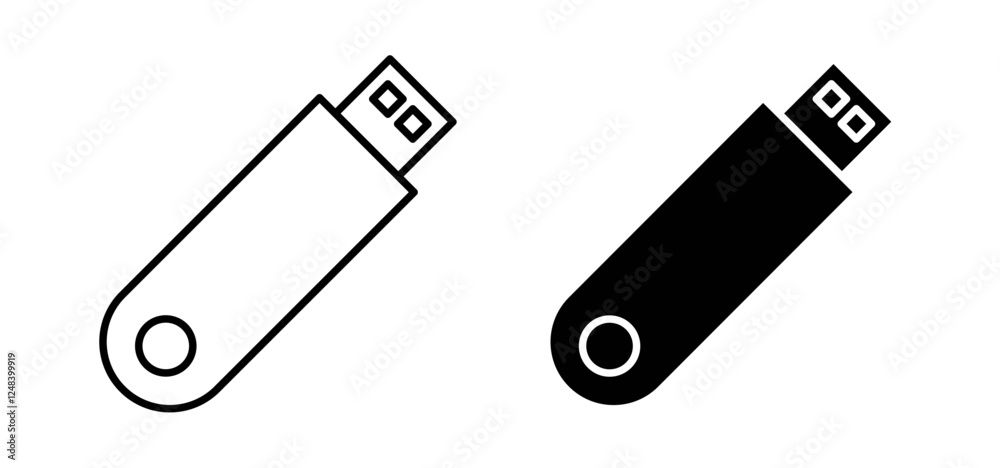 USB pendrive icons pack vectors in black flat and strokes USB pendrive icons pack vectors in black flat and strokes