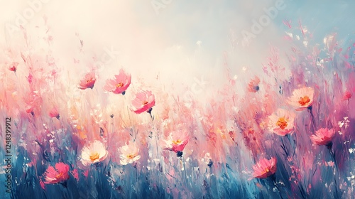 Vibrant Flower Field Under Blue Sky