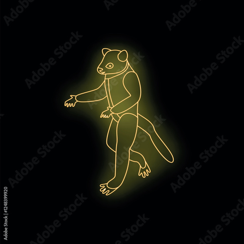 Neon light representing a lemur walking, ideal for exotic and nocturnal animal themes
