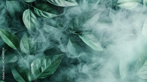 Wallpaper Mural Lush Green Leaves Enveloped in Misty Vapor Torontodigital.ca