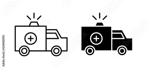 Ambulance icons pack vectors in black flat and strokes