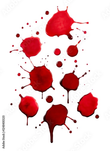 an image of a bunch of red paint splattered on a white surface, there is a picture of a bunch of blood drops on the ground photo