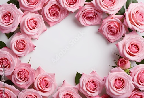 Angular view of pink roses on a white background in Indonesia