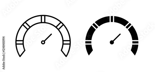 Tachometer icons pack vectors in black flat and strokes