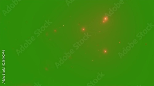 Fire particles floating and glowing on green screen background with seamless motion