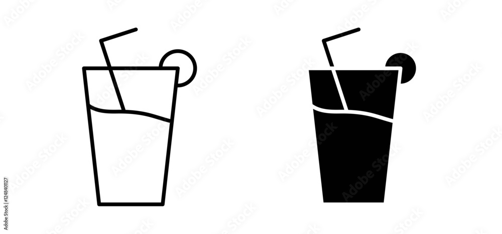 Drink icons pack vectors in black flat and strokes Drink icons pack vectors in black flat and strokes