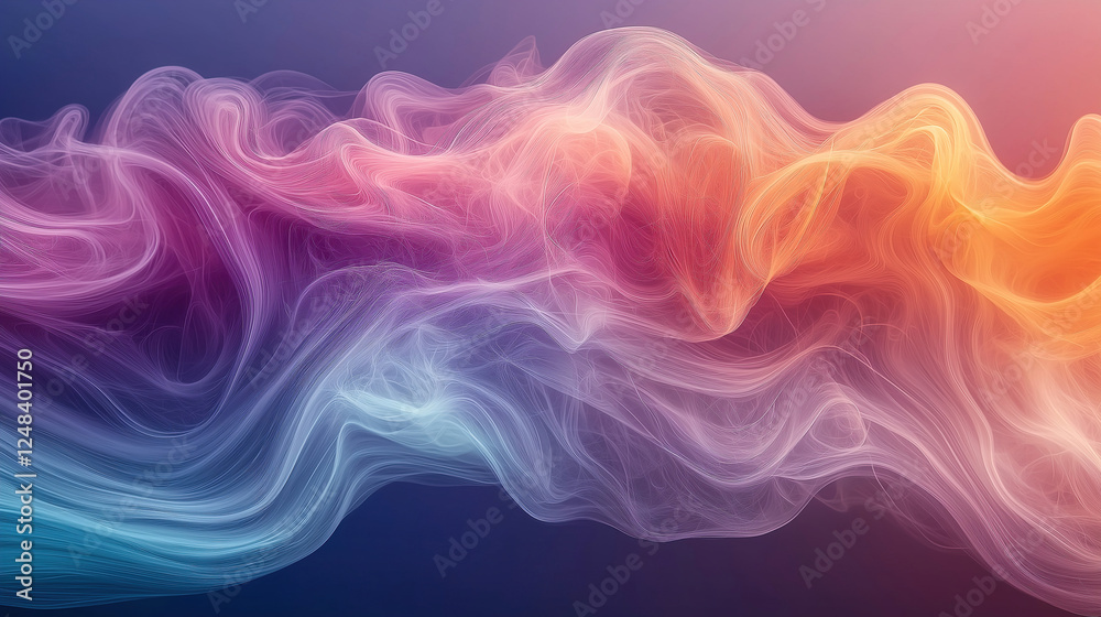 Fototapeta premium Colorful abstract smoke waves swirl together, creating a mesmerizing display of vibrant hues in a digital artwork setting. Generative AI