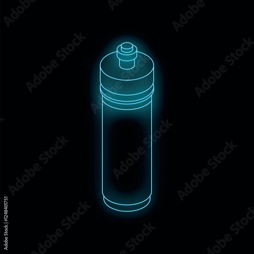 Neon blue sports bottle glowing against a dark backdrop, representing hydration and active lifestyle