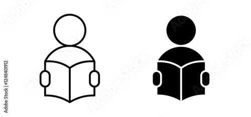 Book open reader icons pack vectors in black flat and strokes