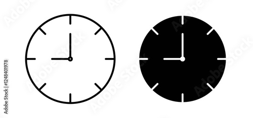 Clock nine icons pack vectors in black flat and strokes