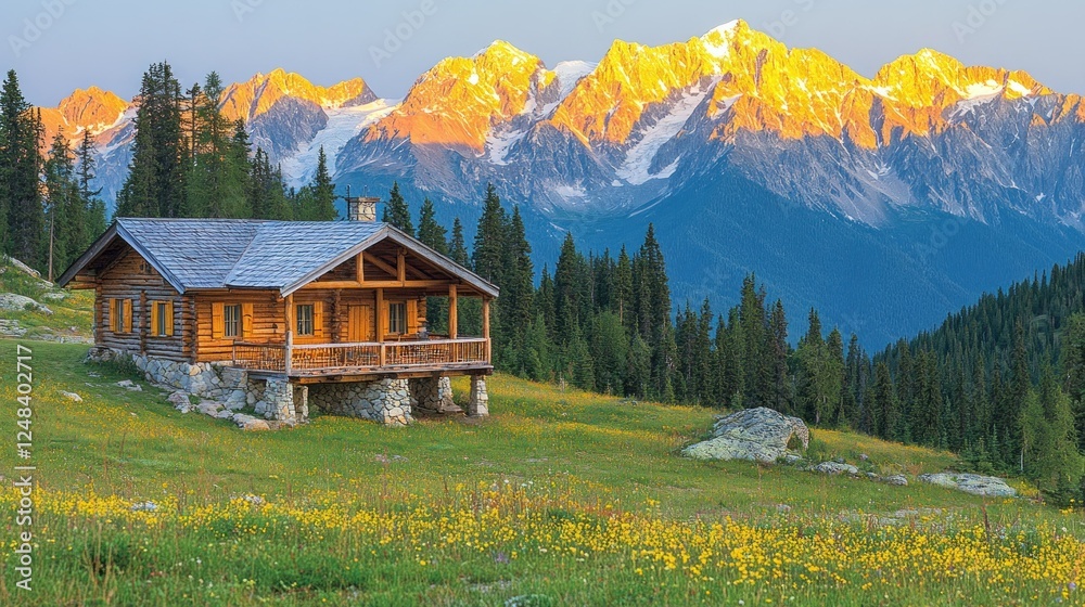 Fototapeta premium Mountain Cabin Sunrise