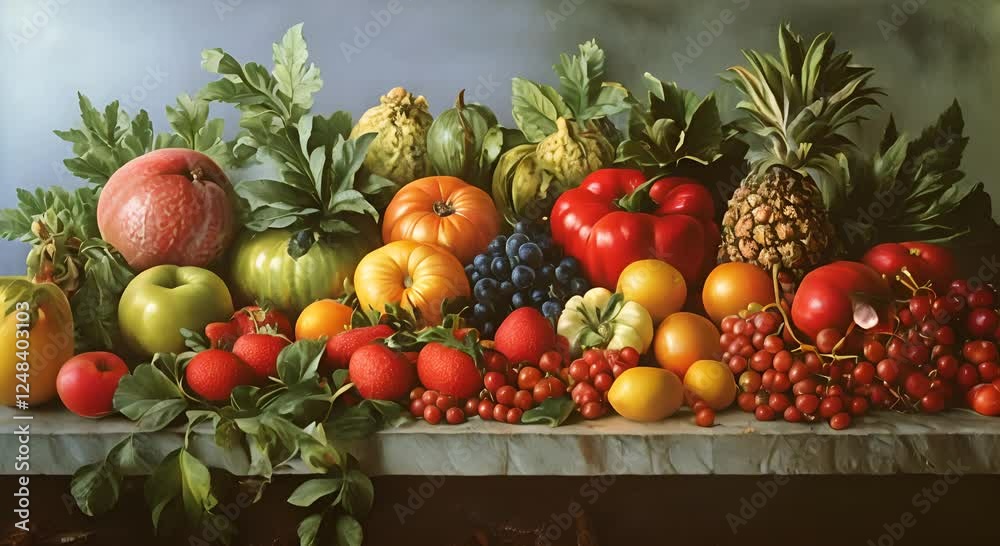 Vibrant Still Life: A Masterpiece of Fruit and Vegetable Abundance Vibrant Still Life: A Masterpiece of Fruit and Vegetable Abundance