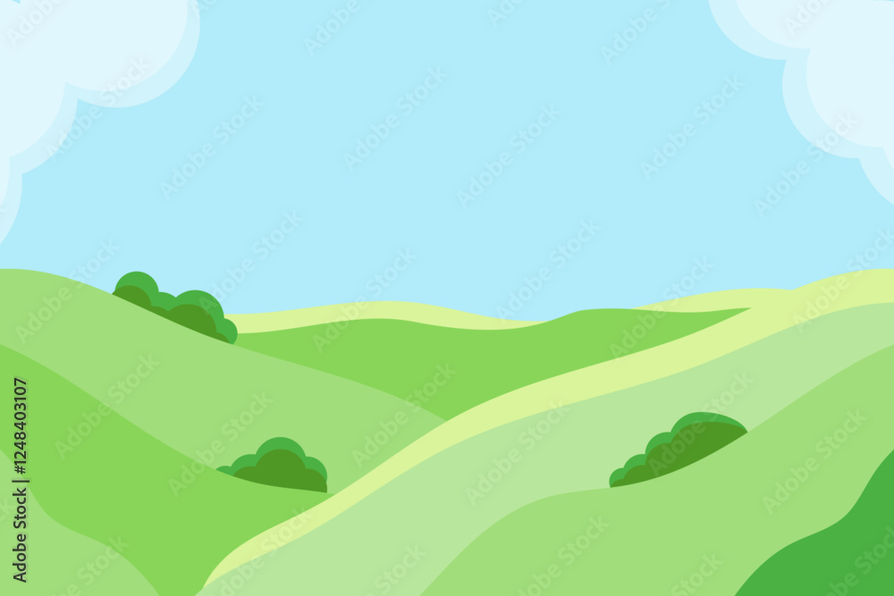 Obraz premium Summer landscape, green fields and hills. Vector illustration.