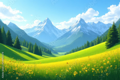mountain landscape with green grass