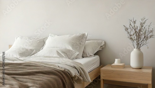 Minimal wooden bedroom, clean bedroom
