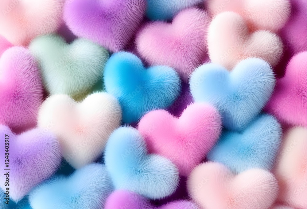 Fototapeta premium Soft, colorful hearts fill the frame, creating a whimsical and playful scene