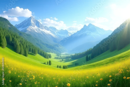 mountain landscape with green grass