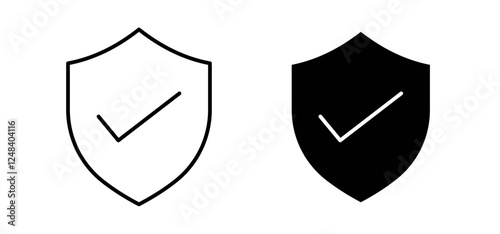 Shield check icons pack vectors in black flat and strokes