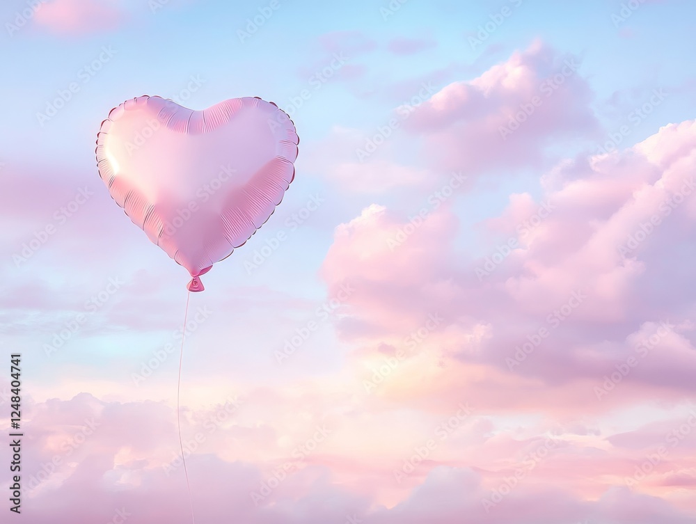Fototapeta premium Pink Heart Balloon Floating in Pastel Sky 