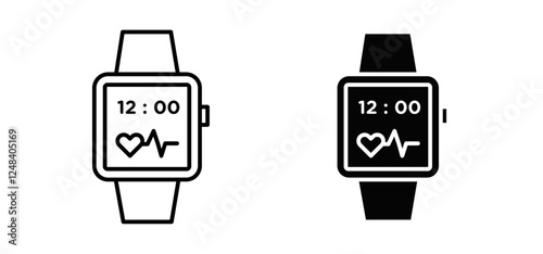 Smartwatch icons pack vectors in black flat and strokes