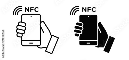 NFC communication icons pack vectors in black flat and strokes