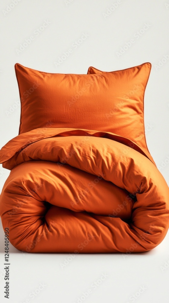 Obraz premium Soft and inviting duvet cover in burnt orange enhances bedroom aesthetics, creating a warm and comfortable retreat, perfect for relaxation and restful nights