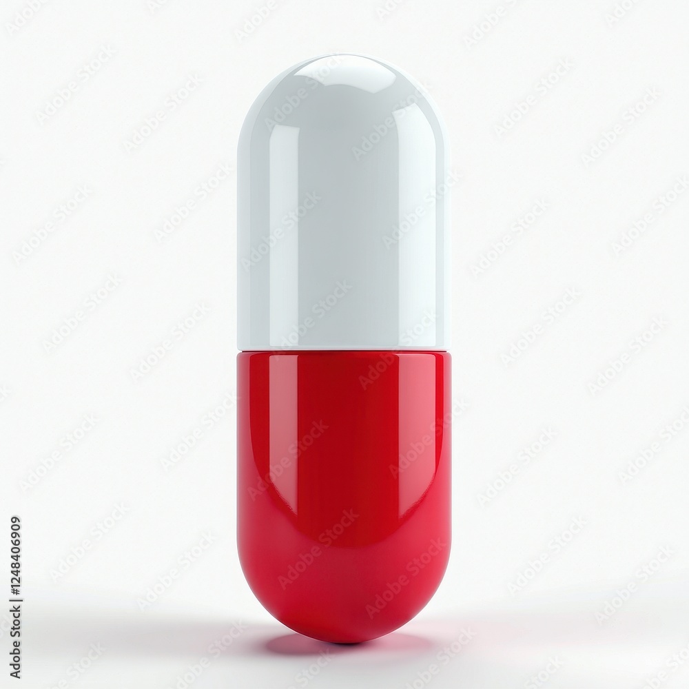 Glossy Red and White Pill Bottle on Stark White Background Glossy Red and White Pill Bottle on Stark White Background