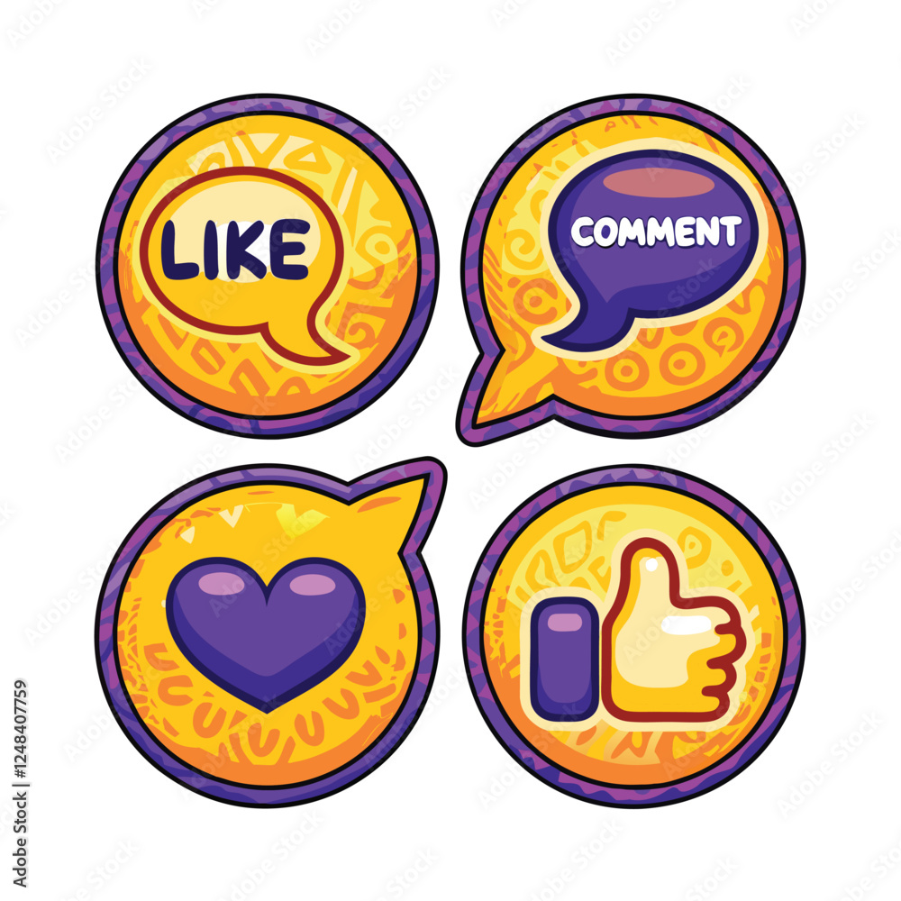 Design a vibrant set of social media reaction icons including a heart, thumbs up, laughing face, surprised face, and angry face. High resolution, flat design. Design a vibrant set of social media reaction icons including a heart, thumbs up, laughing face, surprised face, and angry face. High resolution, flat design.